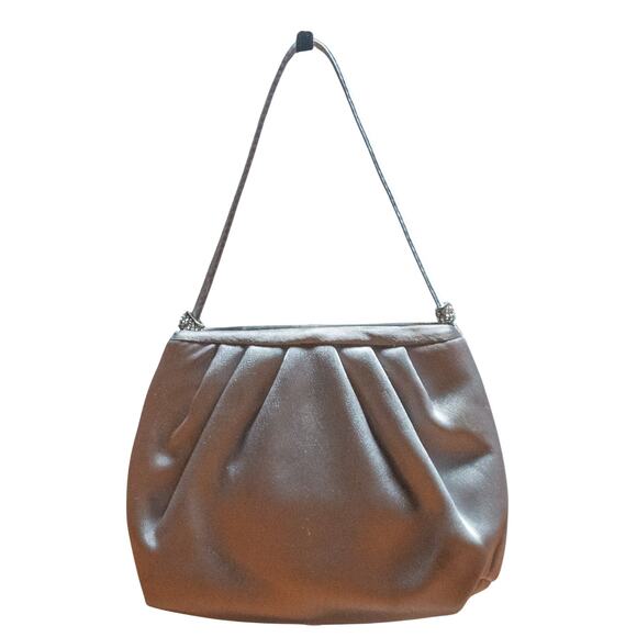 VINTAGE Gray Handbag Formal Satin Prom Bridesmaid Bag Crossbody Small Purse - Picture 2 of 7